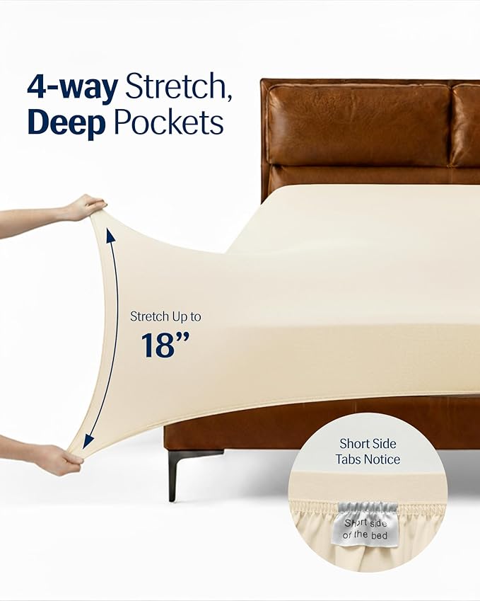 REST® Evercool®+ Cooling Sheet Set, Queen Size, Snow Ivory, Breathable Bed Sheets for Hot Sleeper and Night Sweats, with Pillowcases, with Ionic+ Self-Cleaning Silver Yarn for Sensitive Skin, 4PCS