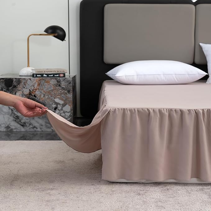 Bed Skirt Full Size Ruffled Bed Skirt with Split Corners, 14 Inch Drop Dust Ruffle Bed Skirts with Platform, Khaki