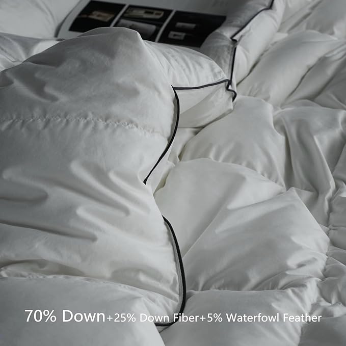 Luxury Down Fiber Comforter Oversized King Size - High Fill Power Medium Warmth for All Season Duvet Insert - Light Weight, Lvory White (120" x 98")