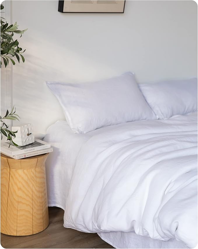 XZ XIFA Linen Pillowcases Queen - Pack of 2-100% Natural Washed French Flax, Breathable, Durable, Textured Envelope Pillowcases - White, 20'' x 30''