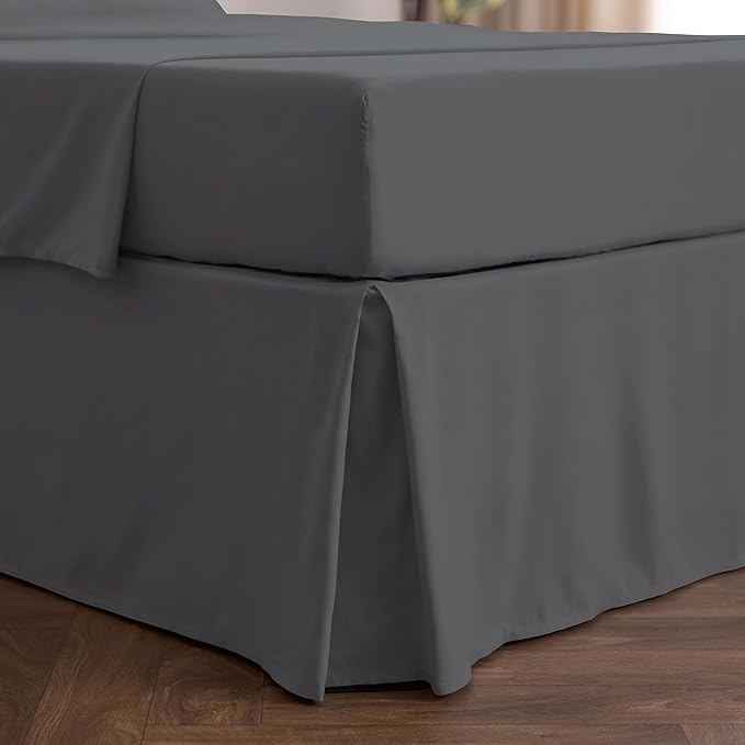 Mellanni Bed Skirt Twin Size - Bed Skirting - 15-Inch Tailored Drop Pleated Dust Ruffle - Hotel Luxury Bedding - Wrinkle, Fade, Stain Resistant - 1 Bedskirt (Twin, Gray)