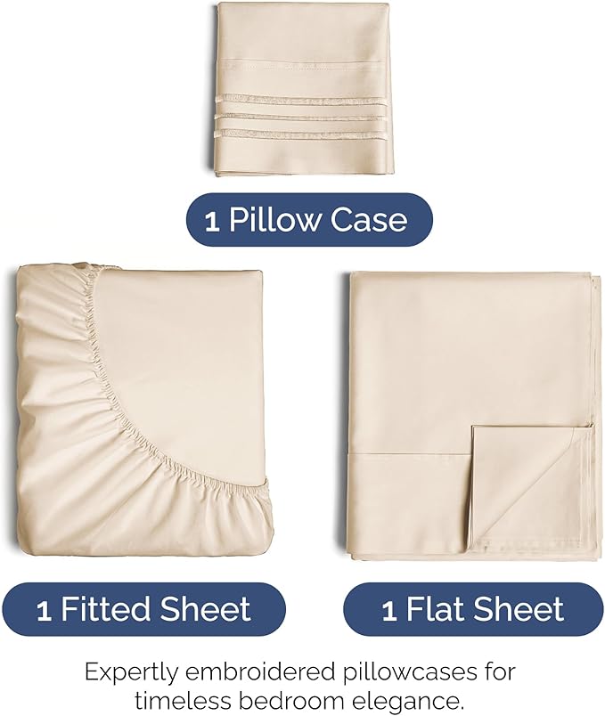 Twin XL Size 3-Piece Sheet Set - Extra Soft, Breathable & Cooling - Hotel Luxury Durable Bed Sheets for Women & Men - Deep Pockets, Easy-Fit & Wrinkle-Free - Cream Pink Oeko-Tex