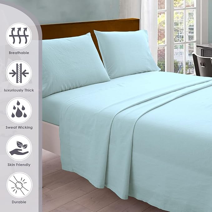 Pizuna Pure 100% Cotton Sheets, Full Size - 800 Thread Count Long Staple Cotton Crisp Sateen - 15 inch Deep Pocket (Combed Cotton, Baby Blue)