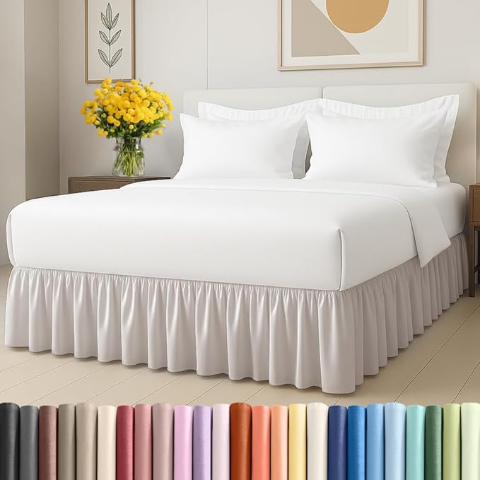 Bedskirt Queen Size Ruffle - 18 inch Drop Dust Ruffle Bed Skirt with Platform - Soft, Easy Fit, Premium Hotel Quality - Wrinkle, Fade & Shrink Resistant - for Women, Men, Kids and Teens - Light Grey