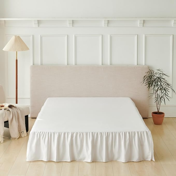 Bed Skirt King Size Ruffled Bed Skirt with Split Corners, Bed Skirts 12 Inch Drop, King Size Bed Skirting with Platform, White, 12'' King
