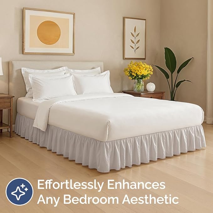 Bedskirt King Size Ruffle - 15 inch Drop Dust Ruffle Bed Skirt with Platform - Soft, Easy Fit, Premium Hotel Quality - Wrinkle, Fade & Shrink Resistant - for Women, Men, Kids and Teens - Light Grey