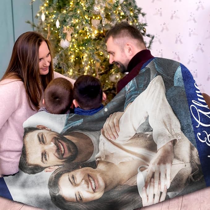 Custom Sherpa Fleece Blanket with Photos & Text - Soft, Warm & Fuzzy Personalized Couples Gifts for Boyfriend & Girlfriend - Customized Picture Blanket for Birthday, Anniversary & Christmas