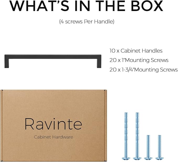Ravinte 10 Pack Solid 7-1/2 Inch Center to Center Slim Square Bar Drawer Handles - Kitchen Cabinet Hardware Pulls - Matte Black