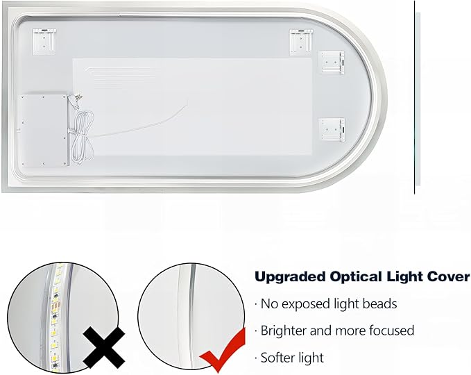Niccy Arched LED Mirror for Bathroom, 48x24 Vanity Mirror with Light Frameless Bathroom Mirror, Smart Lighted Frontlit Mirrors with Memory Function for Bathroom Bedroom Beauty Hair Salon
