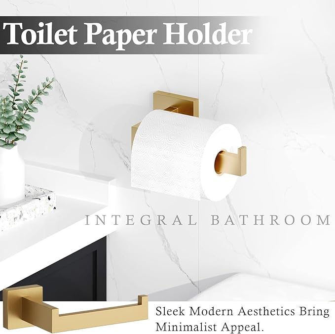 5-Piece Brushed Gold Bathroom Accessories Set – 23.6" Towel Bar, Towel Ring, Toilet Paper Holder & Hooks, Wall Mounted Bathroom Hardware, Rust & Corrosion-Resistant, Ideal for Modern Bathrooms