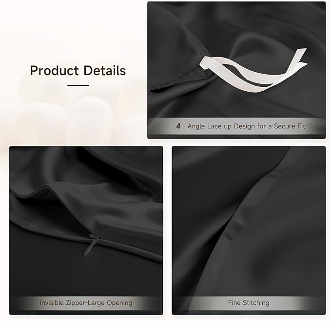 THXSILK 100% Pure Mulberry Silk Duvet Cover Set 3 Piece, 6A+ Grade Luxury Soft Bedding Silk Sheets for Hair and Skin, 1 Pcs Duvet/Quilt/Comforter Cover with 2 Zippered Pillowcases (Black, Full)