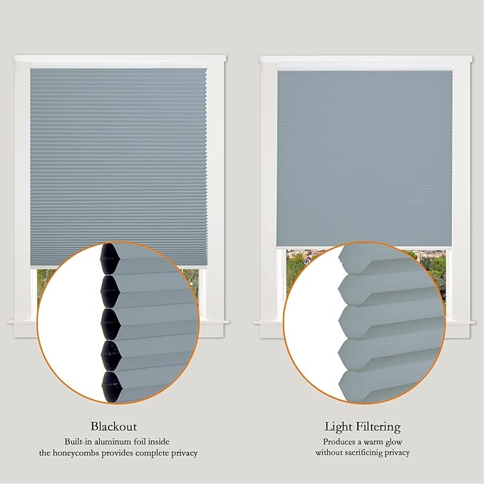 Persilux Blackout Cellular Shades Cordless Window Shades Bottom up UV Protection Thermal Insulated Honeycomb Window Blinds for Windows, Bedroom, Home and Office, Blue, 39" W x 54" H
