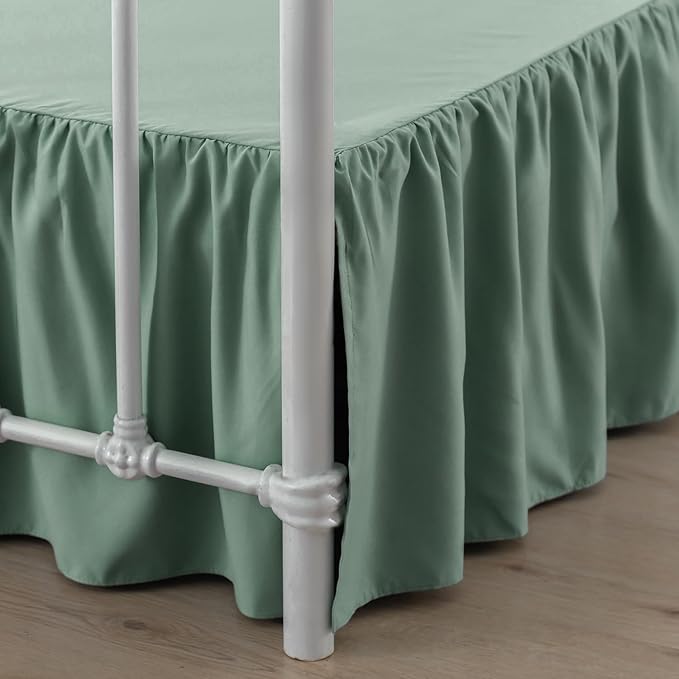 Bed Skirt Queen Size Ruffled Bed Skirt with Split Corners, 12 Inch Drop Dust Ruffle Bed Skirts with Platform, Sage Green, Queen - 12" Drop