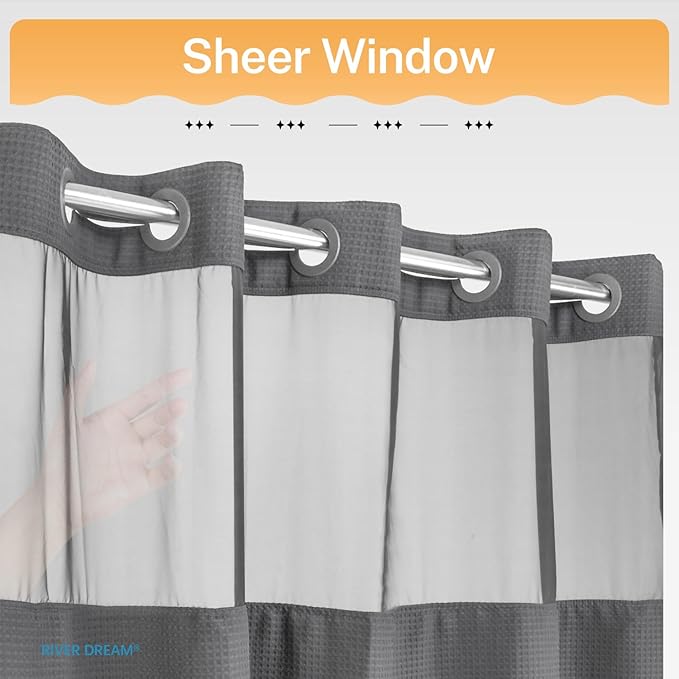 River Dream Heavyweight No Hooks Required Dotted Waffle Weave Shower Curtain with Snap in Liner - 71W x 80H,Hotel Grade,Spa Like Bath Curtain,Gray