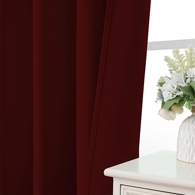 CUCRAF Burgundy Red Blackout Curtains 108 inch Length 2 Panels Set, Rod Pocket Room Darkening Drapes for Bedroom Living Room, Insulated Thermal Light Blocking Window Curtain (W52 x L108 Inch)