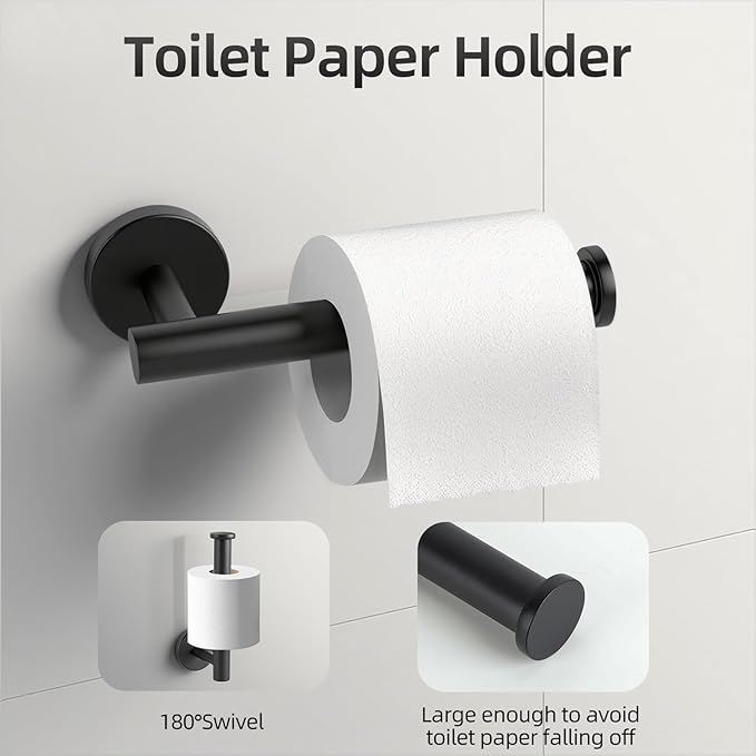 Matte Black Bathroom Hardware Set, Bathroom Towel Holder Bar Set 10 Pieces, SUS304 Stainless Steel Bathroom Towel Rack Set Wall Mounted-16 Inch Towel Bar, Toilet Paper Holder, Towel Hooks, Towel Ring