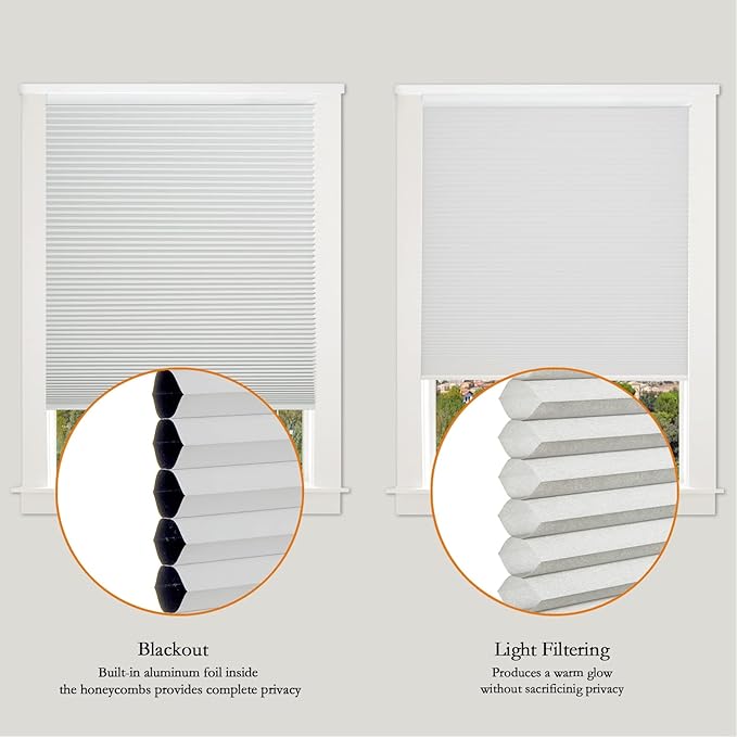 Persilux Custom Size Cellular Shades Cordless Bottom up Light Filtering Window Shades UV Protection Room Darkening Honeycomb Blinds for Windows, Sliding Glass Doors Light Grey