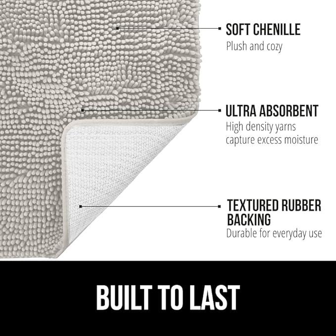 GORILLA GRIP Bathroom Rug Sets, Soft Chenille 2 Piece Area Rugs Set, Toilet Base Mat and 30x20 Carpet, Absorbent Microfiber Washable Mats Dry Quickly, Home Décor and Bath Room Accessories, Lt Gray