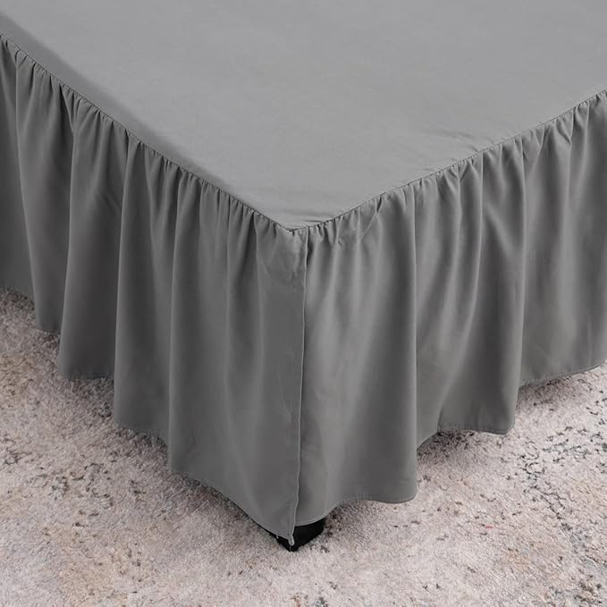 Grey Bed Skirt Full Size Ruffled Bed Skirt with Split Corners, Full Bed Skirt 12 Inch Drop, Full Size Bed Skirt Grey for Ruffled Bed Skirt with Split Corners, Bed Skirt Full Size