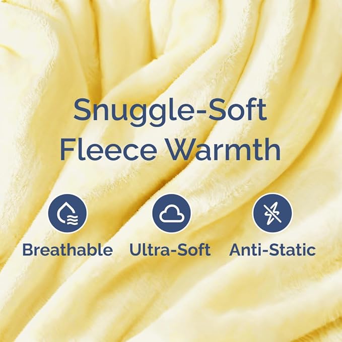 Ultra Soft Fleece Blanket Queen Size - Flannel Fleece Luxury Queen Blanket - Lightweight for Couch Bed Chair - Thick, Warm & Breathable - All Season Cozy Fuzzy, Anti-Static Microplush Bedding, Yellow