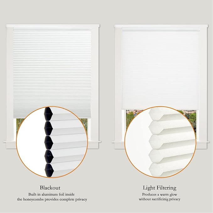 Persilux 100% Blackout Cordless Cellular Shades & Blinds Honeycomb Blinds Bottom up Thermal Insulated Window Shades for Home, Windows and Kitchen, White, 41" W x 80" H