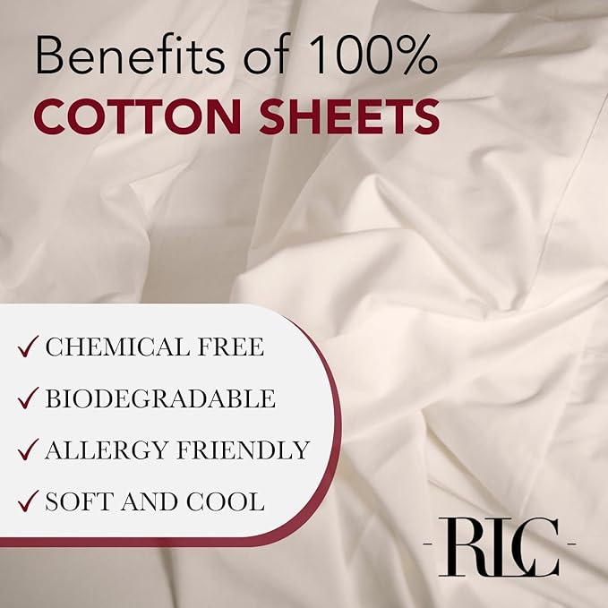 Red Land Cotton Luxury Sheet Set | 100% American Grown Cotton Basics | Premium Hotel Ultra-Soft Lightweight 4 Piece USA Made Deep Pocket Fitted, Flat Sheet, & Pillowcases Percale Weave (Full/Natural)