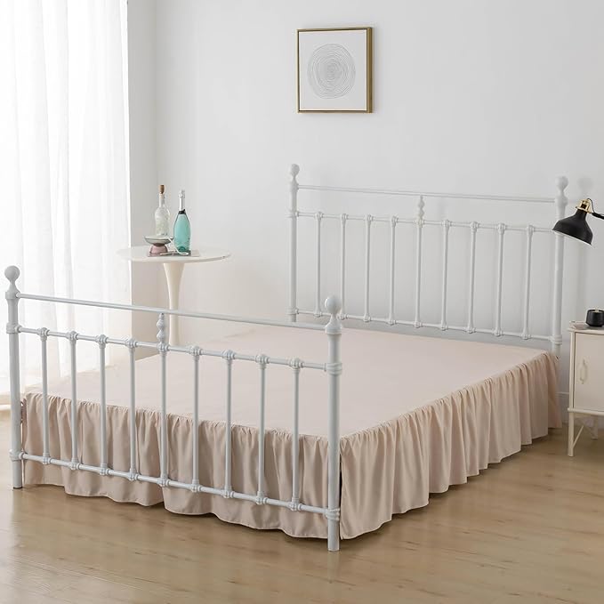 Bed Skirt King Size Ruffled Bed Skirts with Split Corners, 18 Inch Drop Dust Ruffle Bed Skirt with Platform, Cream, 18" King