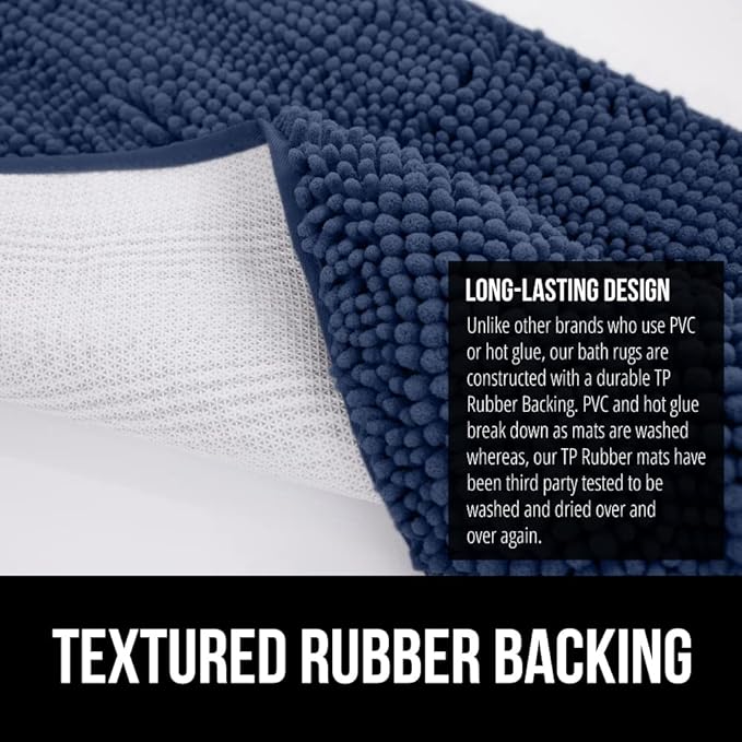 GORILLA GRIP Bath Rug Mat 60x24, Soft Absorbent Chenille, Quick Dry Microfiber Mats, Rubber Backing Washable Shower Floor Rugs, Bathmat Runner, US Designed Bathroom Home Decor Accessories Navy Blue