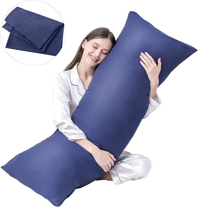 DOWNCOOL Luxury Full Body Pillow Insert with Fiber Cover - Ultra Soft Body Pillow for Sleeping - Breathable Long Bed Pillow Insert, 20"x54"(Blue, with Cover)