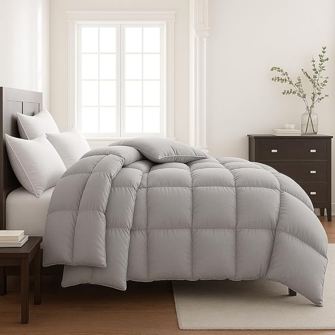 Lavish Comforts® Gray King Comforter – Fluffy Down Alternative Duvet Insert, Light Gray Comforter, All-Season Bedding, Hypoallergenic, Machine Washable, King Duvet Insert w/Corner Loops