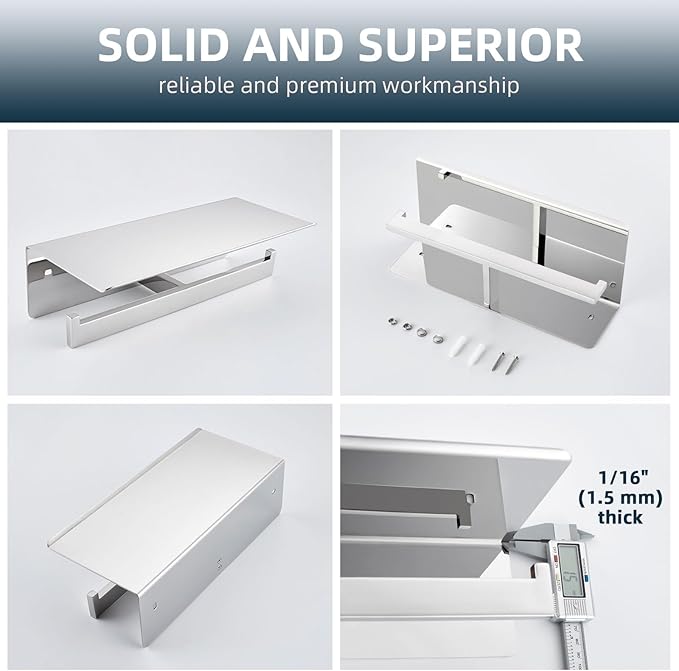 Angle Simple Double Toilet Paper Holder with Shelf Polished Chrome, 304 Stainless Steel Toilet Tissue Roll Holder Wall Mount