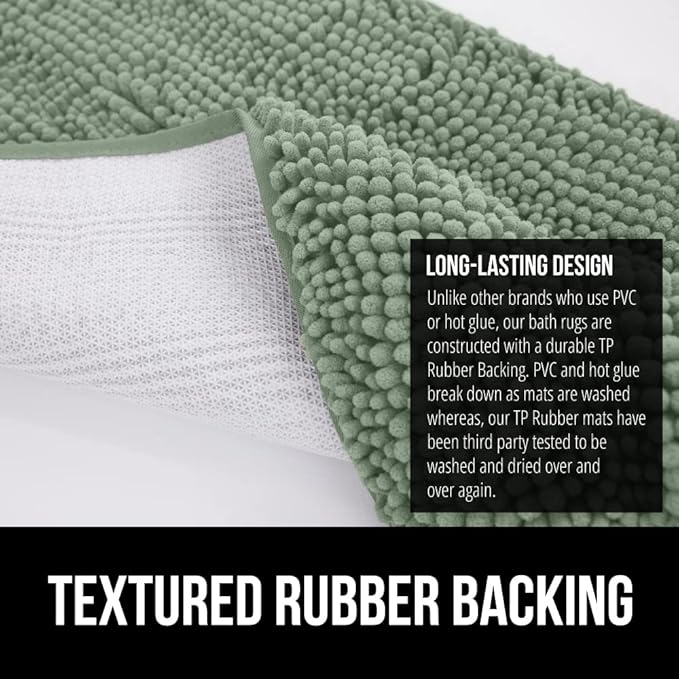 GORILLA GRIP Bath Rug Mat, Soft Absorbent Chenille, Quick Dry Microfiber Mats, Rubber Backing Washable Shower Floor Rugs, Bathmat Runner, US Designed Bathroom Home Decor Accessories 24x17 Sage Green