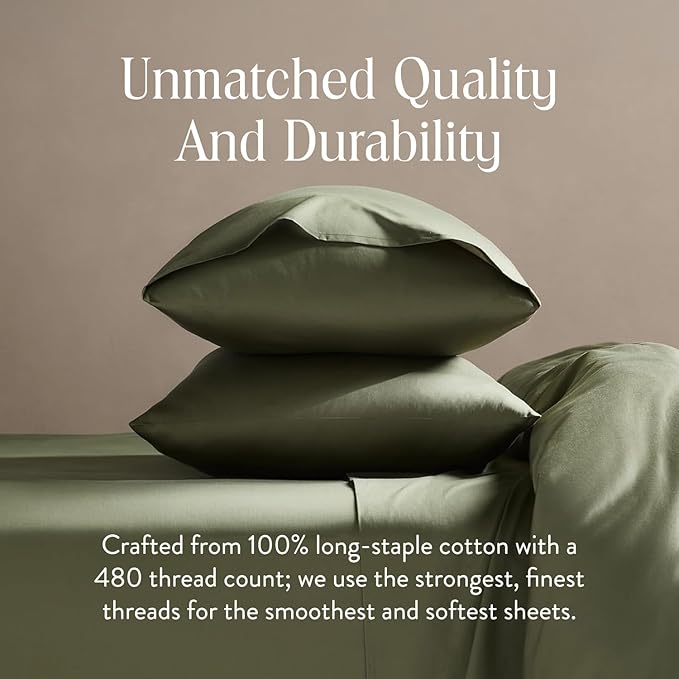 Brooklinen Luxury Sateen Duvet Cover - 100% Cotton, King/California King Size in Fresh Moss Green with Extra-Long Corner Ties and Button Closure - Best King/Cali King Duvet Covers