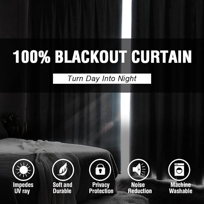 H.VERSAILTEX 100% Blackout Curtains for Bedroom 42 Inch Wide Thermal Insulated Curtains Blackout Curtains 63 Inches Long Rod Pocket Curtains with Black Liner 2 Panels, Greyish White