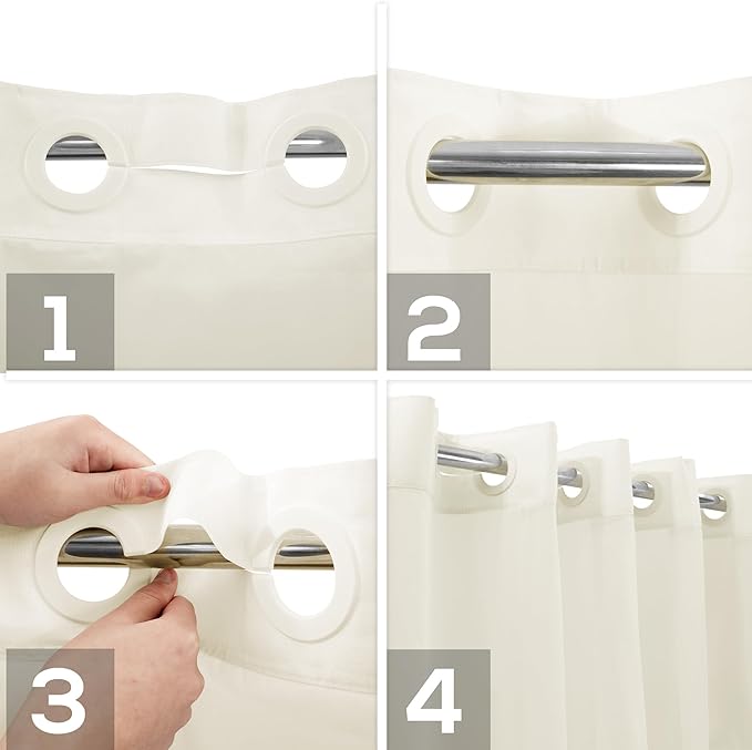 Long No Hook Slub Textured Shower Curtain with Snap-in PEVA Liner Set - 71" x 80"(78"), Hotel Style with See Through Top Window, Cream Fabric Curtain & Waterproof Liner, Sand,W71xH78