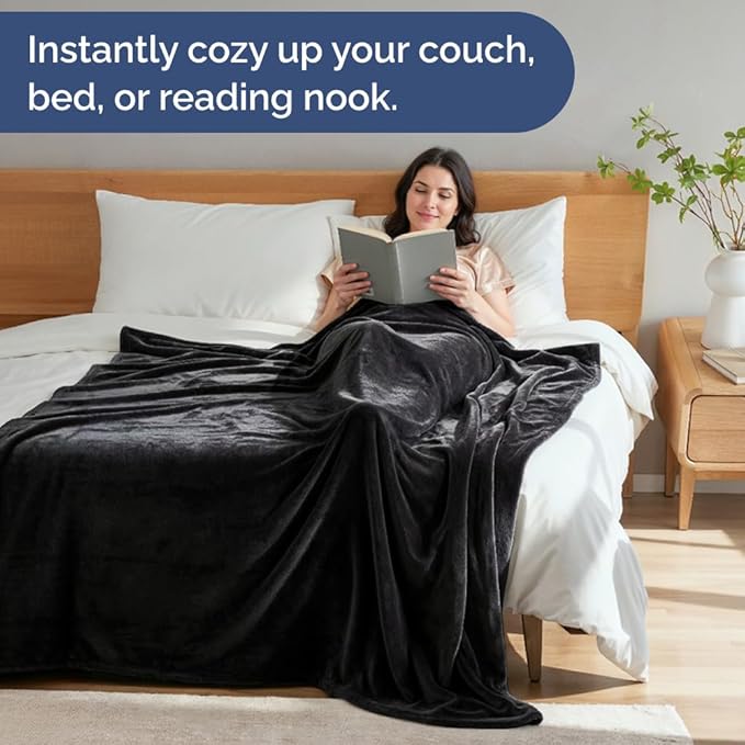 Ultra Soft Fleece Blanket Twin Size - Flannel Fleece Luxury Twin Blanket - Lightweight for Couch Bed Chair - Thick, Warm and Breathable - All Season Cozy Fuzzy, Anti-Static Microplush Bedding, Black