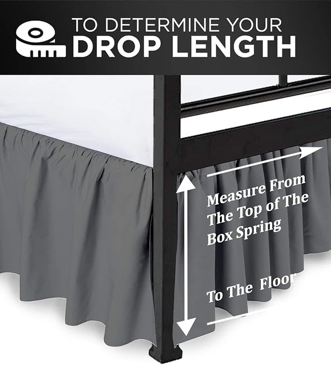 Ruffled Bed Skirt with Split Corners, Dark Grey, Queen 16 Inch Drop Bedskirt, Hotel Quality Brushed Microfiber Wrinkle Free Dust Ruffle Bed Skirt Queen Size