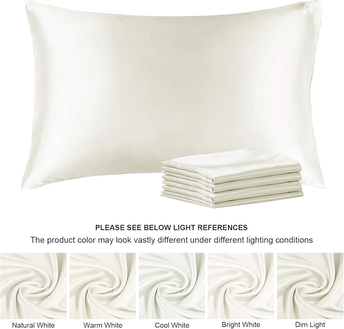 BEDELITE Satin Pillowcase for Hair and Skin, Super Soft Similar to Silk Pillow Cases 4 Pack with Envelope Closure, Cooling Pillowcases for Women Men (20"x26" Standard Size, Ivory)