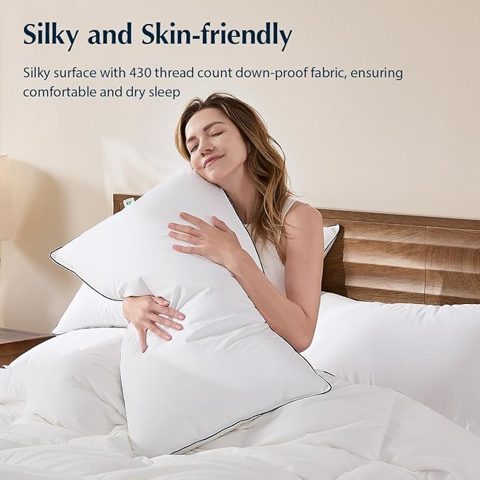 Pacific Coast Goose Down Fiber Pillows, Bed Pillows for Back, Stomach and Side Sleepers, Luxury Hotel Pillow, Downproof, Medium, Standard Size Set of 2