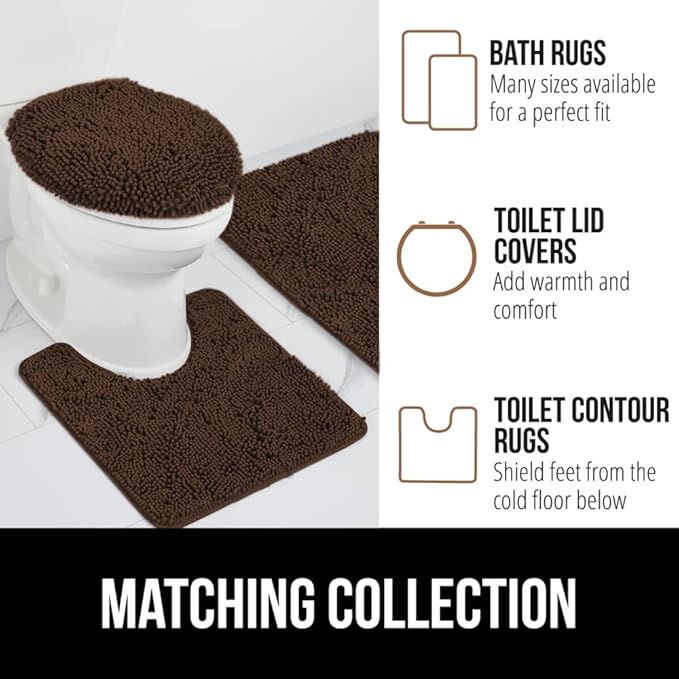 GORILLA GRIP Bath Rug Mat, Thick Soft Absorbent Chenille, Quick Dry Microfiber Mats, Rubber Backing Washable Shower Floor Rugs, Bathmat Runner, US Designed Bathroom Home Decor Accessories 24x17, Brown