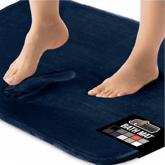 GORILLA GRIP Memory Foam Bath Rugs, Soft Absorbent Velvet Bathroom Mats, Durable Dots on Underside, Machine Washable Bathmat, Carpet Rug Room Decor for Shower Floor, 30x20 Mat, Navy Blue