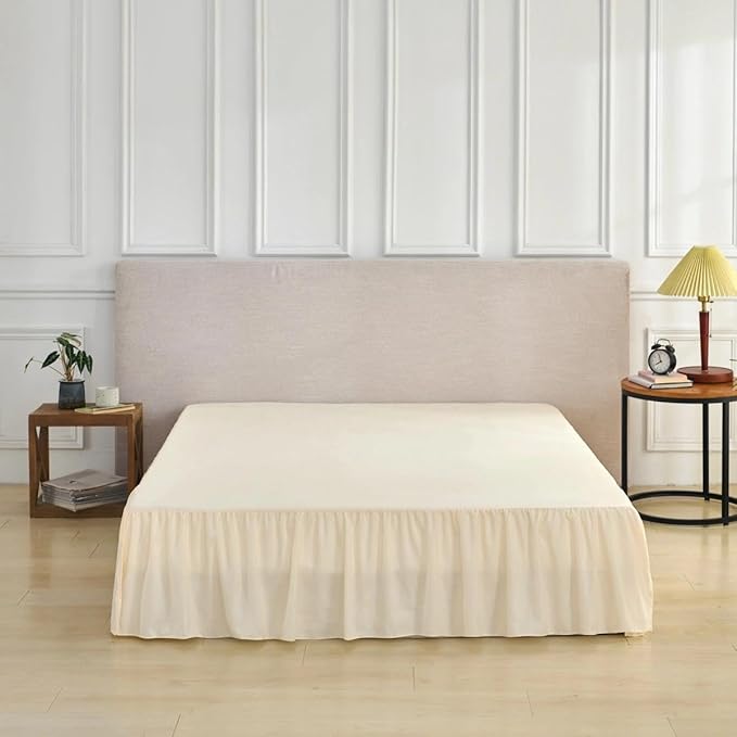 Bed Skirt Queen Size Ruffled Bed Skirt with Split Corners, Queen Bed Skirts 18 Inch Drop with Platform, 18'' Queen, Beige ﻿