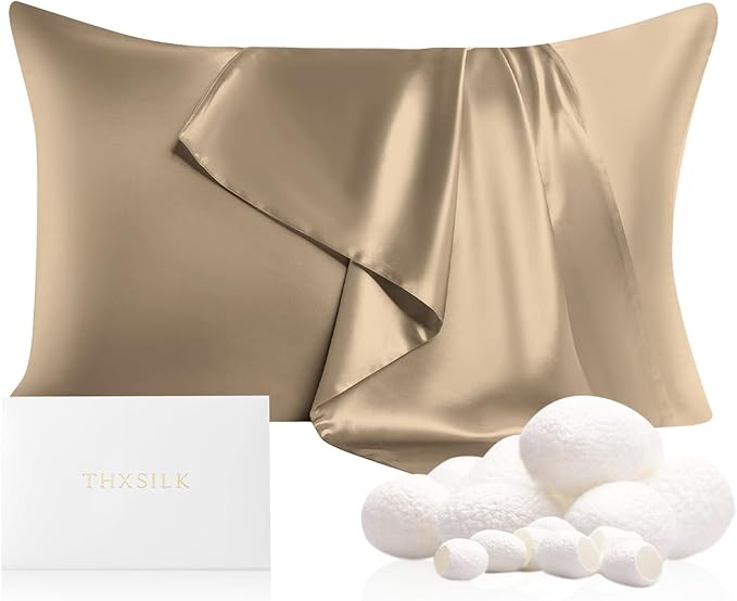 THXSILK 100% Mulberry Silk Pillowcase for Hair and Skin, Grade 6A+ Mulberry Silk Pillow Case 22 Momme, Hypoallergenic Pillow Case Cover with Zipper, 1pc (Queen 20"x30", Taupe)