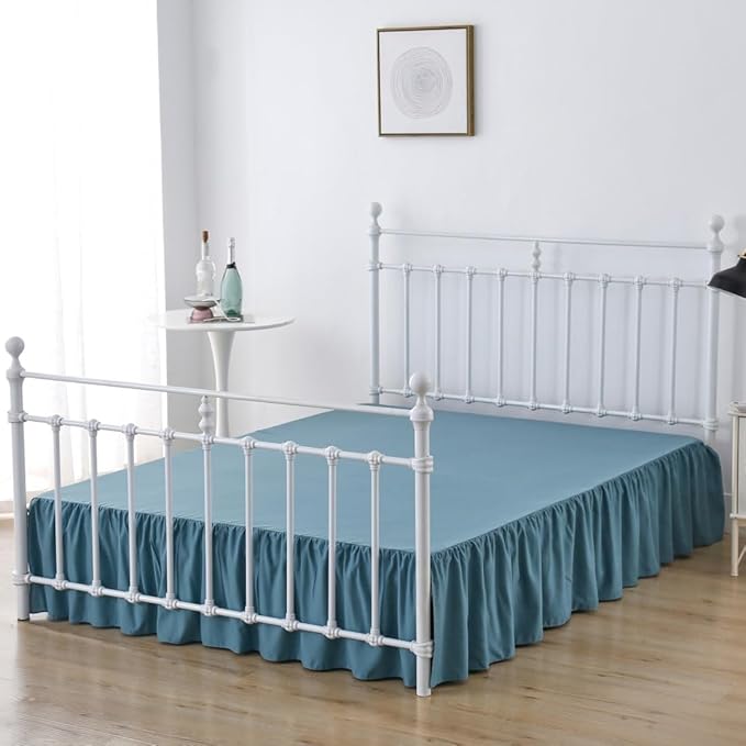Bed Skirt Queen Size Ruffled Bed Skirts with Split Corners, 18 Inch Drop Dust Ruffle Bed Skirt with Platform, Teal Blue, Queen - 18" Drop
