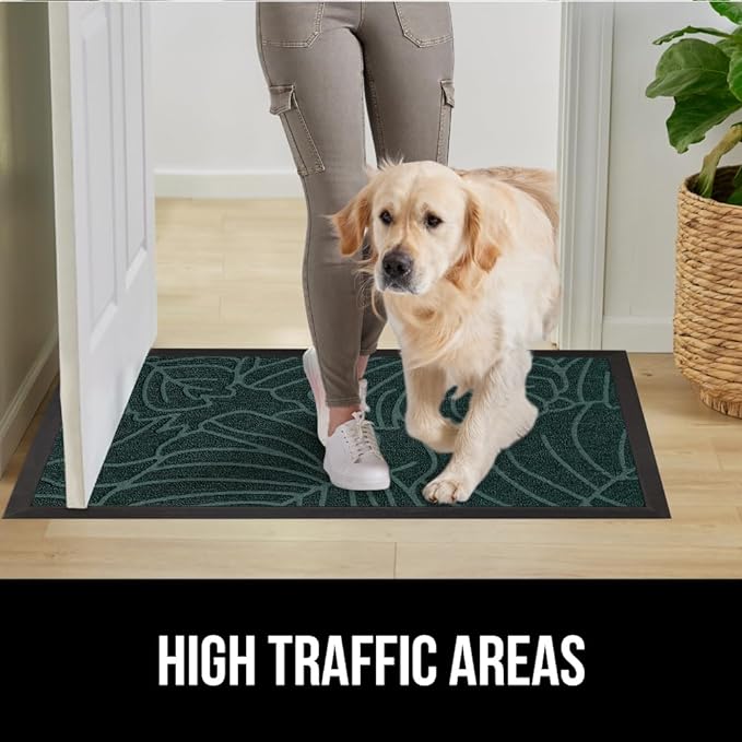 GORILLA GRIP 100% Waterproof All-Season WeatherMax Doormat US Designed Natural Rubber, Stain and Fade Resistant, Low Profile Indoor Outdoor Door Mats, Easy Clean Patio Mat, 17x29, Green Palm
