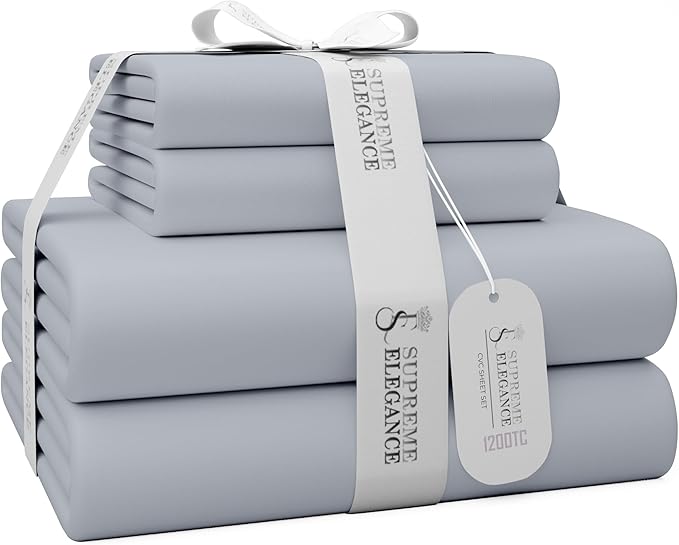 1200 Thread Count Cotton Rich Full Light Gray Sheets Set, Ultra Soft & Silky Luxury Sateen Bed Sheet, Moisture Wicking & Wrinkle Resistant (1 Flat Sheet, 1 Fitted Sheet & 2 Pillowcases)