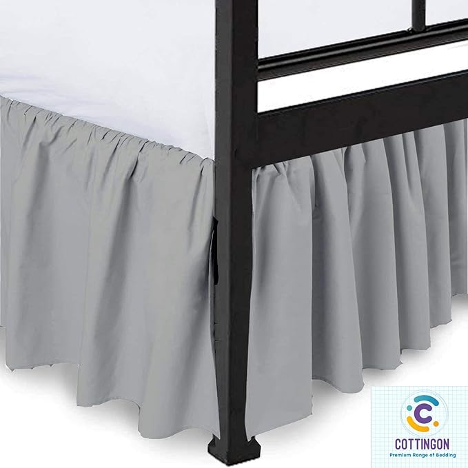 Ruffled Bed Skirt with Split Corners-Dust Ruffle - 14" Drop 100% Microfiber Soft,Sheen & Luxurious Look - Bed Skirts (Light Grey -Twin)