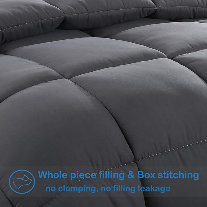 EASELAND California King Down Alternative Comforter - Quilted Duvet Insert for All Seasons, Soft Lightweight with Corner Tabs, Summer Winter Warm Bedding, Dark Grey 96x104 Inches