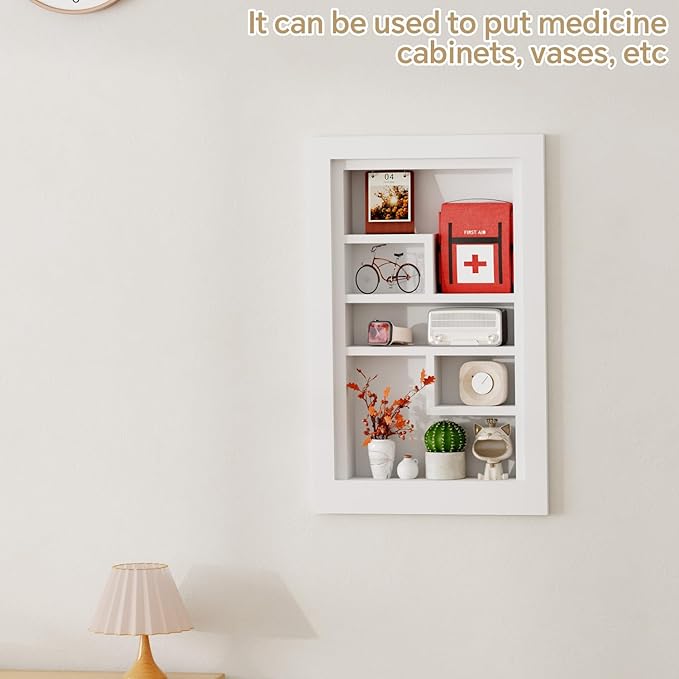 Solid Wood 14 X 24 Recessed Medicine Cabinet,3-Tier, Medicine Cabinet Organizer,Wall Niche, Bathroom Wall Cabinet, Recessed Bathroom Cabinet, Bathroom Cabinet with Storage White
