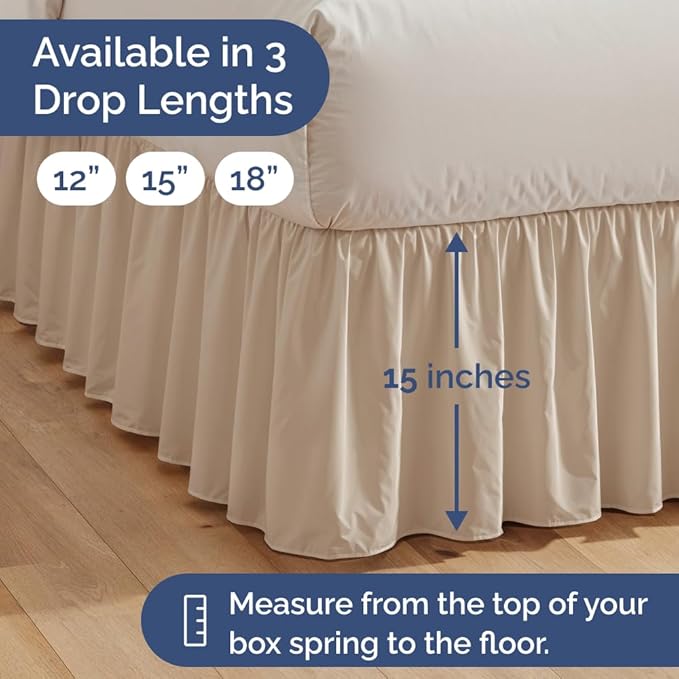 Bedskirt King Size Ruffle - 15 inch Drop Dust Ruffle Bed Skirt with Platform - Ultra-Soft, Easy Fit, Premium Hotel Quality - Wrinkle, Fade & Shrink Resistant - for Women, Men, Kids and Teens - Cream